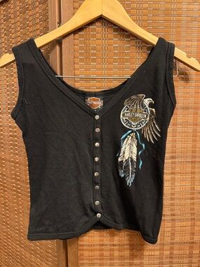 Harley-Davidson Black Tank Top with Eagle & Feather Graphic